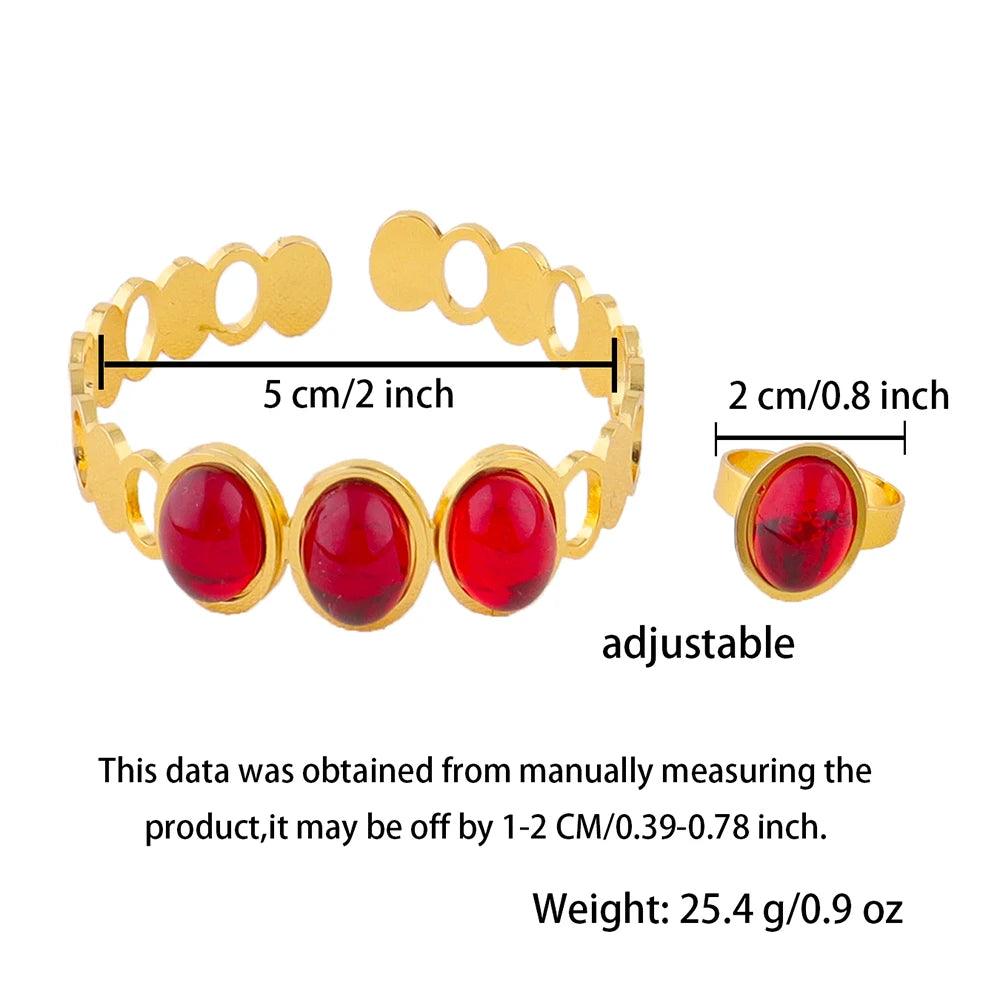 Delicate Colorful Zircon Stainless Steel Gold Color Adjustable Bracelet Fashion Open Ring High Quality Jewelry Gift For Wedding