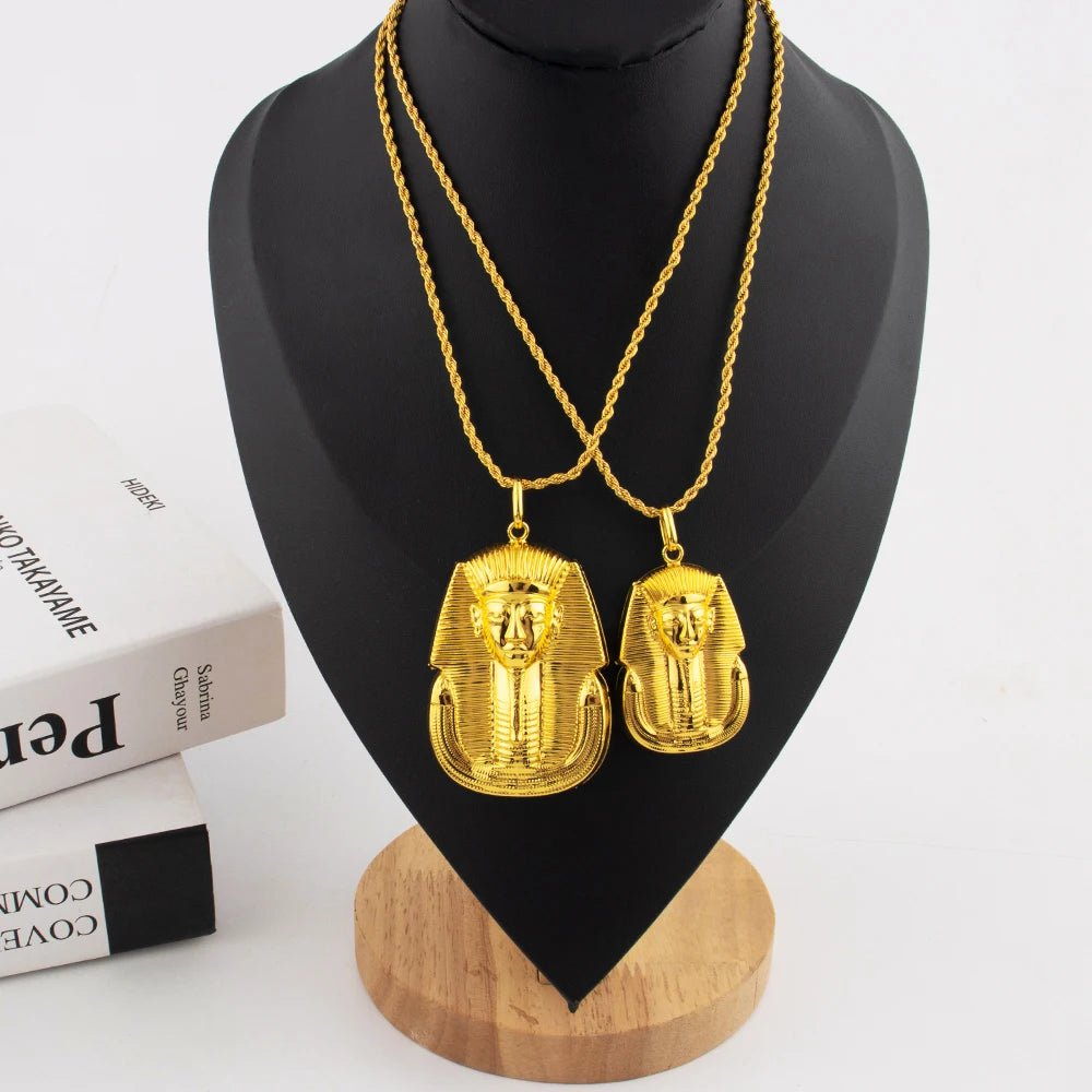 Gold Color Egyptian Pharaoh Pendant Fashion18K Golden Plated Necklace Mens Women Egyptian Jewelry Music Festival Party Gift