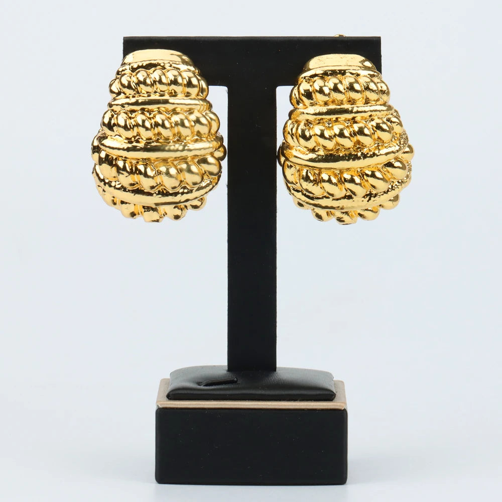 Big Gold Plated Earrings Jewelry for Trendy Women African Dubai Style Round Dangler Earrings Classic Lady Accesories for Party