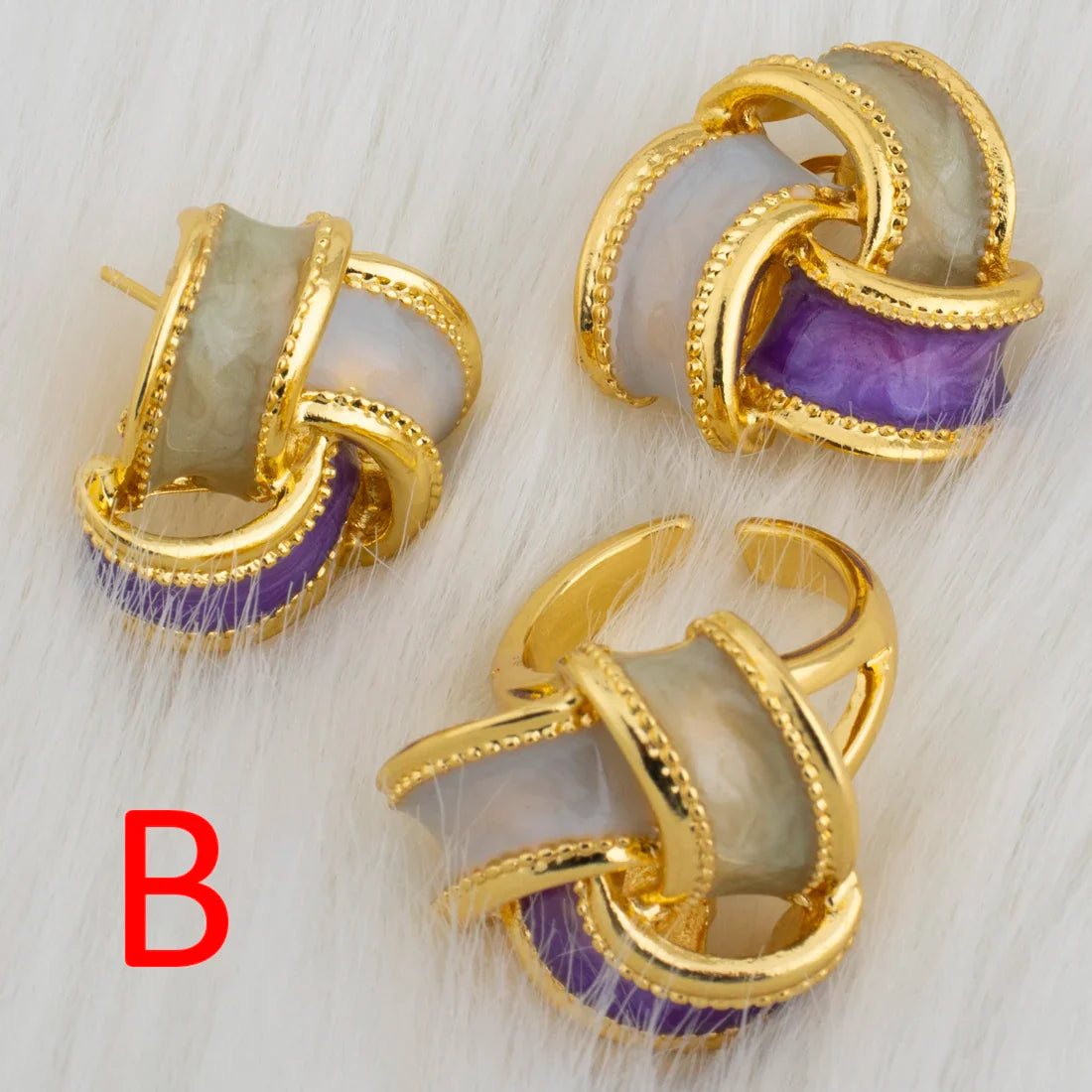 Mushroom Shape Women Earrings Ring Congo Africa Luxury Jewelry Set Advanced Gold Plated Ring Banquet Women's Day Wedding Party