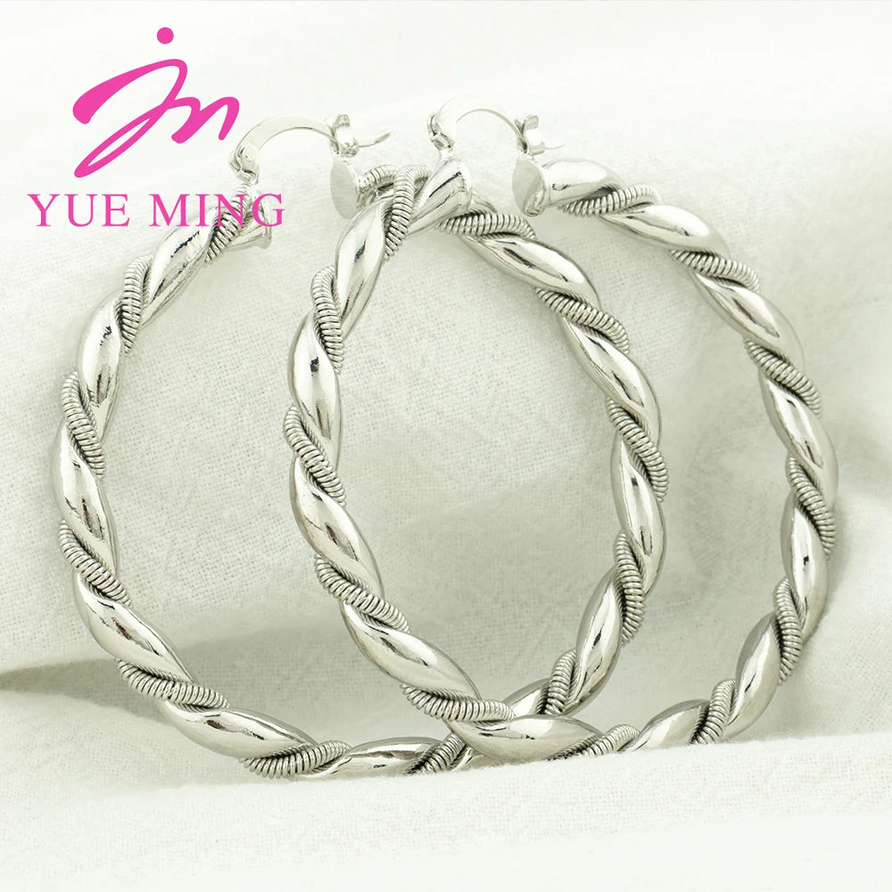 YM Gold Plated Hoop Earrings For Women Men 60MM Copper Circle Round Sliver Color Ear Wedding Gift Jewelry Accessory Daily Wear