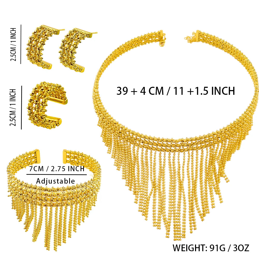 Luxury Gold Plated Necklace Earrings Ring Bracelet Jewelry Set for Women Man Dubai Tassels Design Jewelry Gift for Party Wedding
