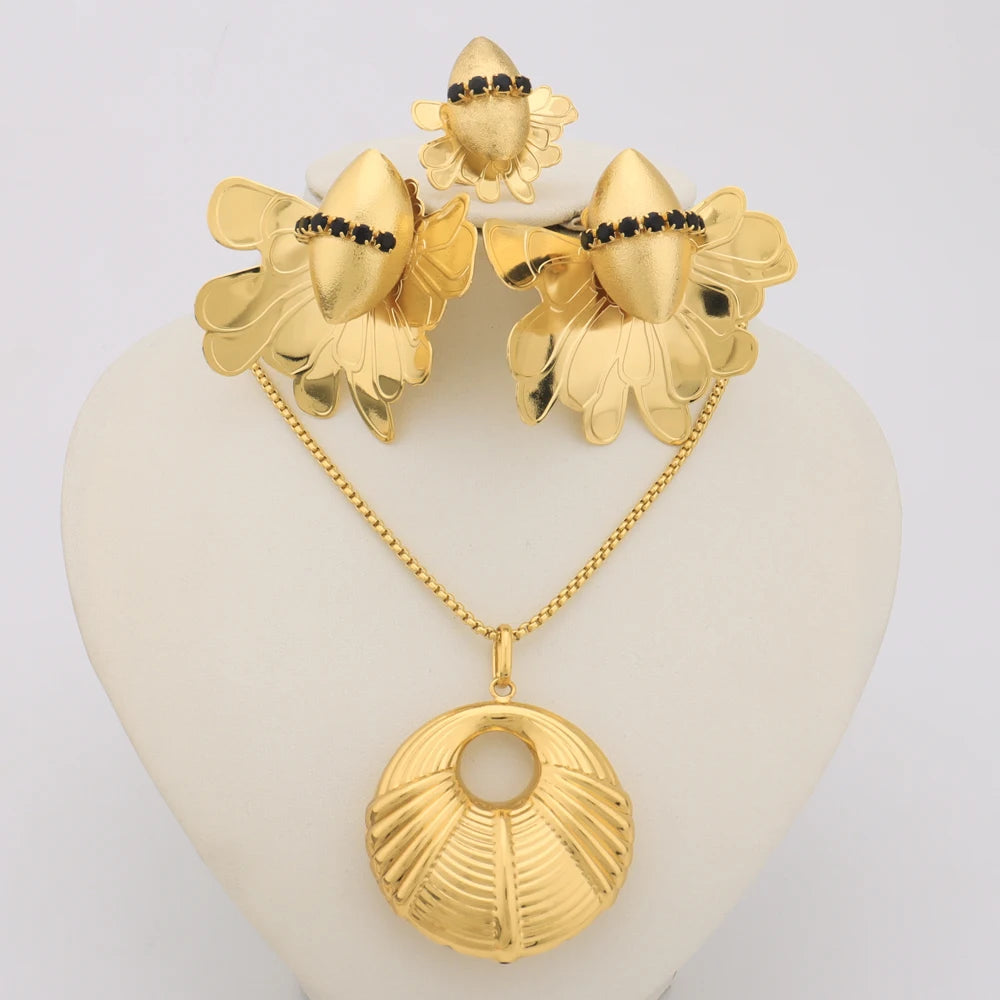Gold Color Bee Shape Jewellery Set For Dubai Bride Earrings Ring Luxury Pendant Gift for Valentine's Day Wedding Anniversary
