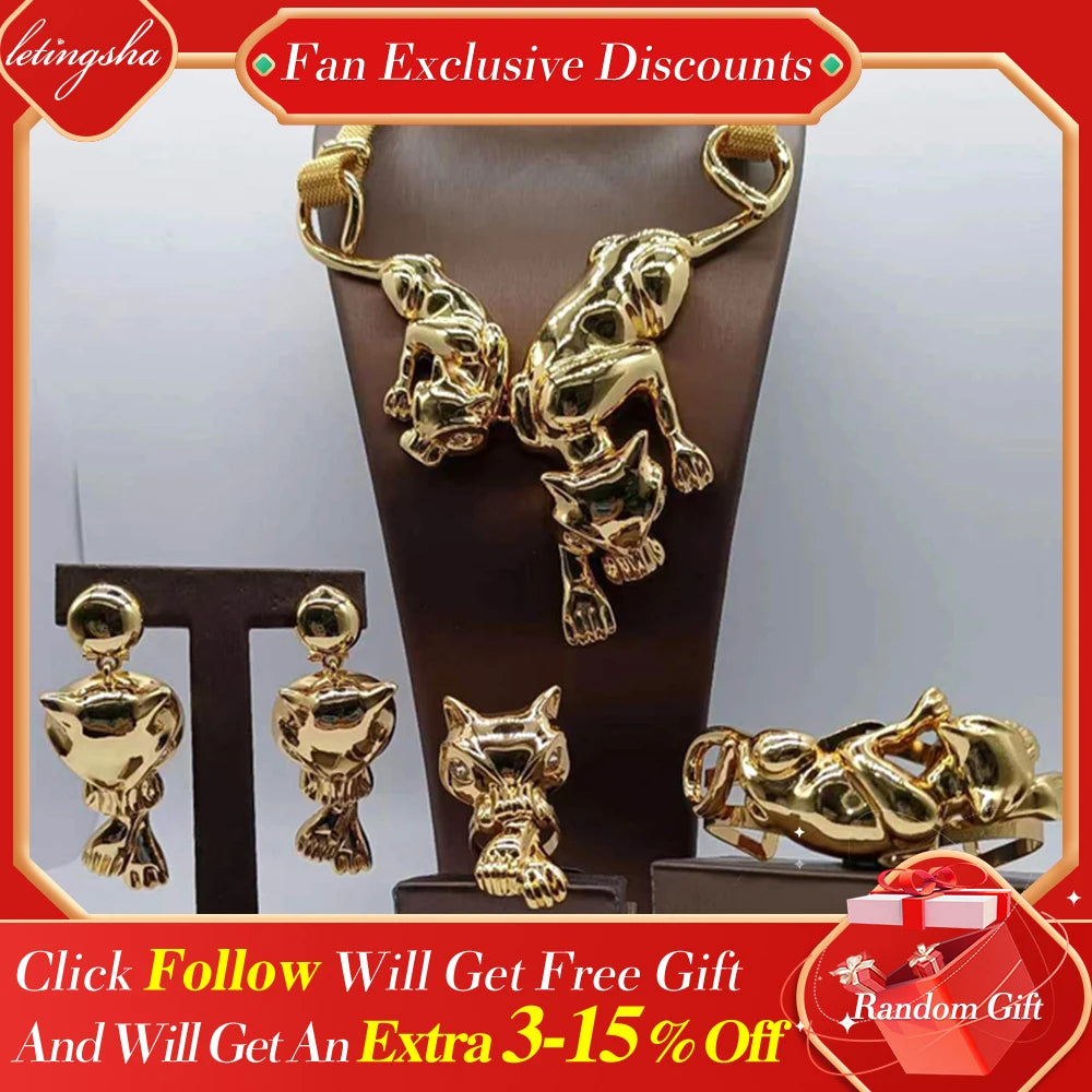 Jewelry Bracelet Fashion African Wedding Classic Necklace Earrings Sets Gold Plated Rings Women Pendant Dubai Party Gift