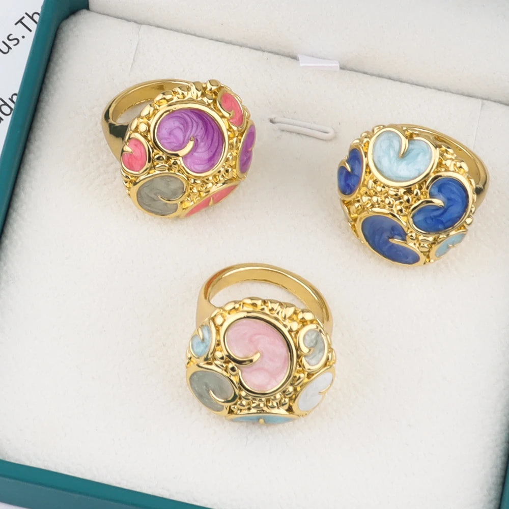 Unique Design Romantic Elegant Ring Jewelry For Women Girl Dopamine color Gold-Plate For Party Wedding Ring Gift