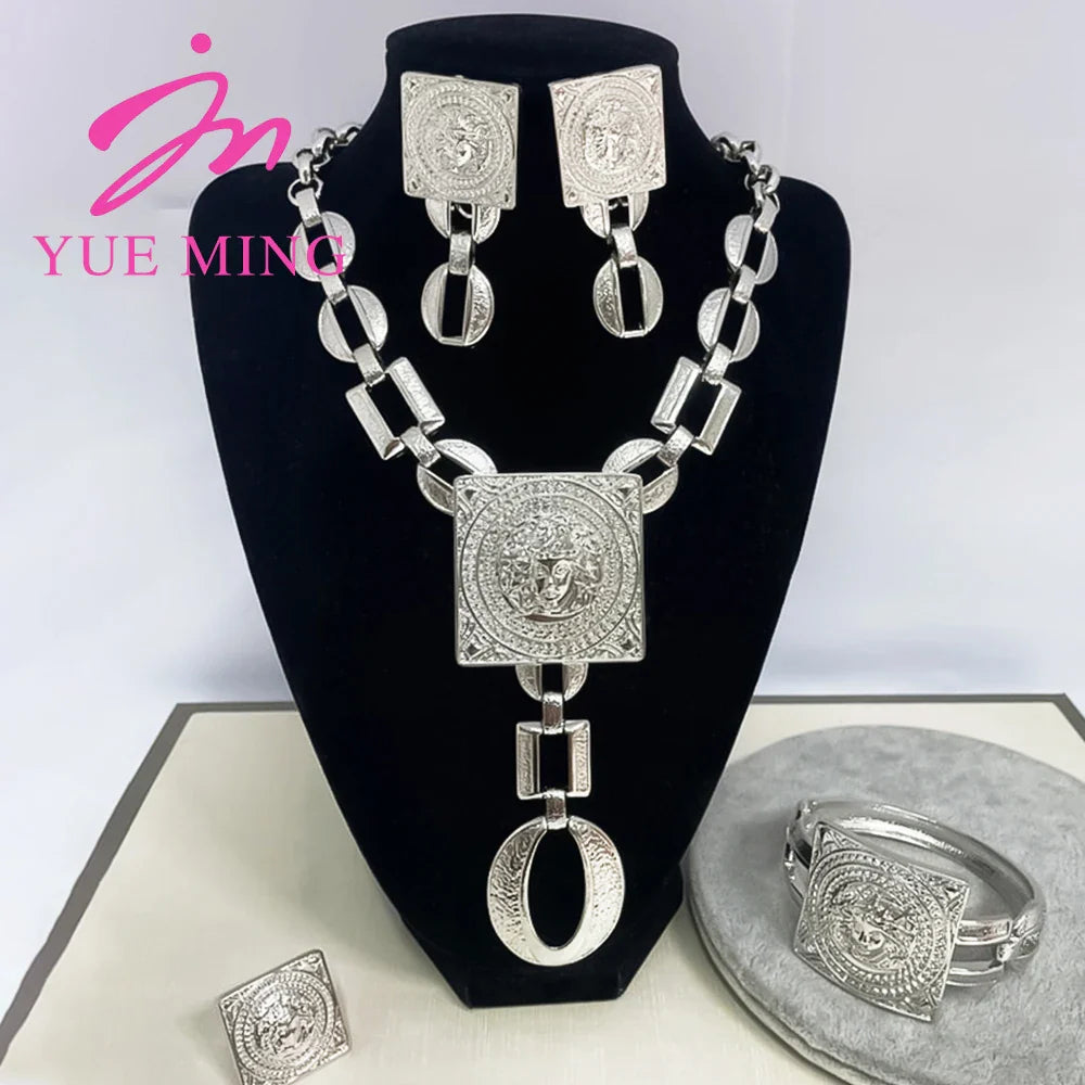 YM Jewelry Set For Women 18K Gold Color African Jewelry Accessories Earring Necklace Bracelet Ring For Woman Weddings Gift Party - YUEMING JEWELRY