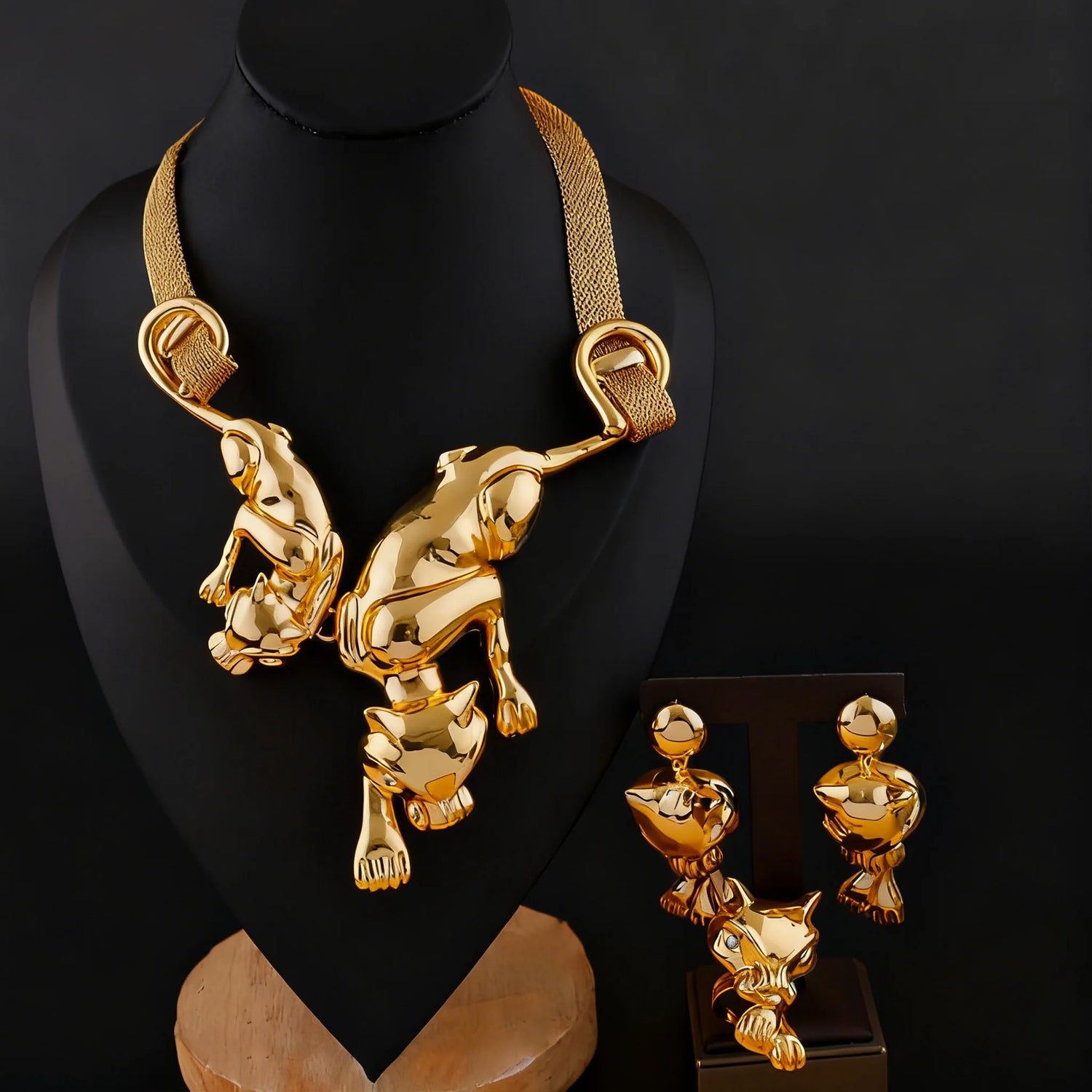 Dubai African Women Necklace Dubai Gold Plated Jewelry Set Leopard Print Pendant Earrings Banquet Party Fashion Jewelry