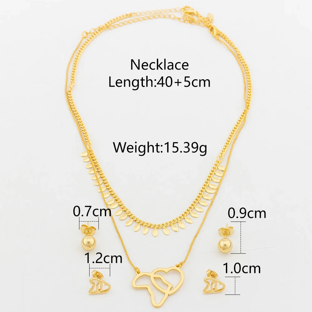 YM 18k Gold Plated Jewelry Sets for Women Wedding 2pcs Love Pendant Copper Necklace Clip Earrings Charm Chain Anniversary Gifts - YUEMING JEWELRY