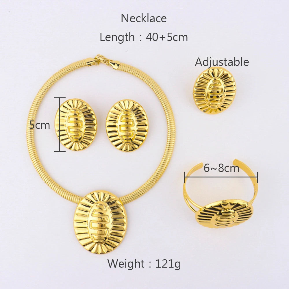 YM Elliptical Jewelry Sets Of Women Stripe Earrings Bangle Necklace and Ring Trendy Sets Gift For African Party Wedding