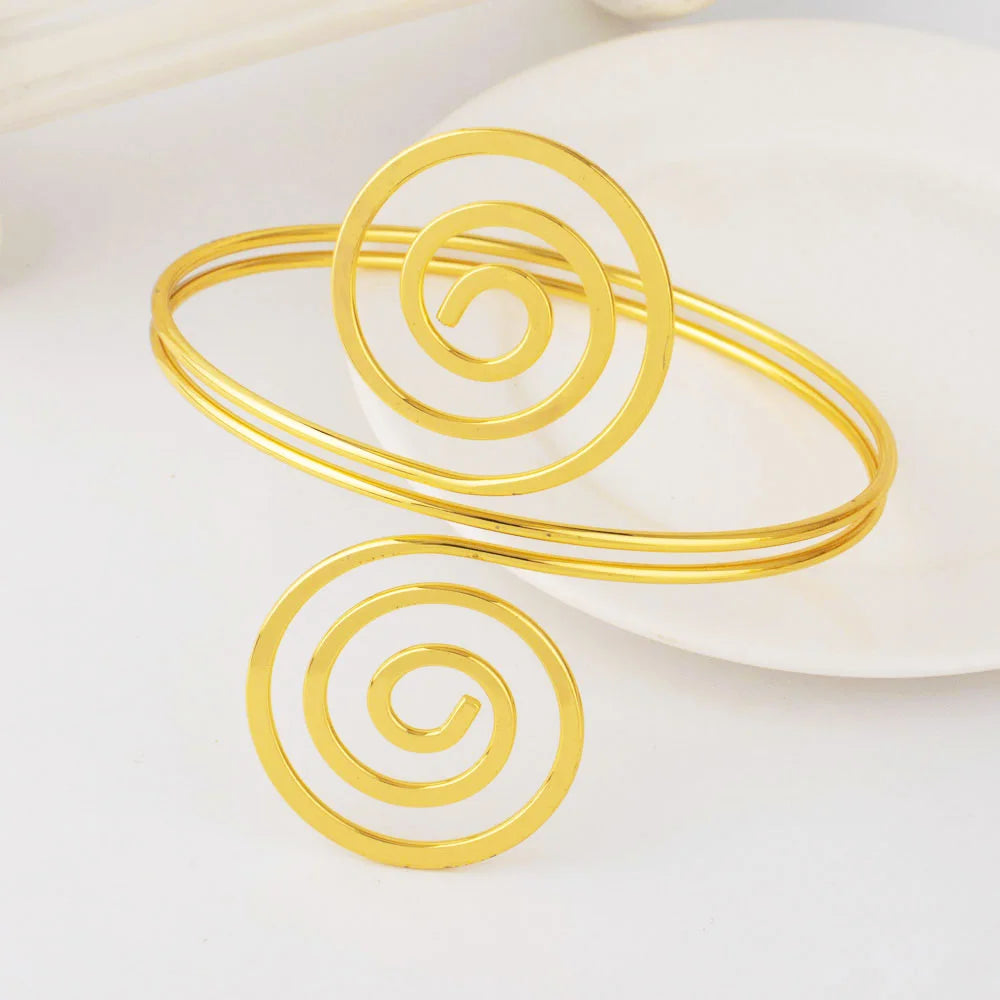 European and American Fashion Women's 1 Pcs Jewelry Nigeria Gold Color Circle Arm Bracelet Travel Party Festival Dress Up Gift