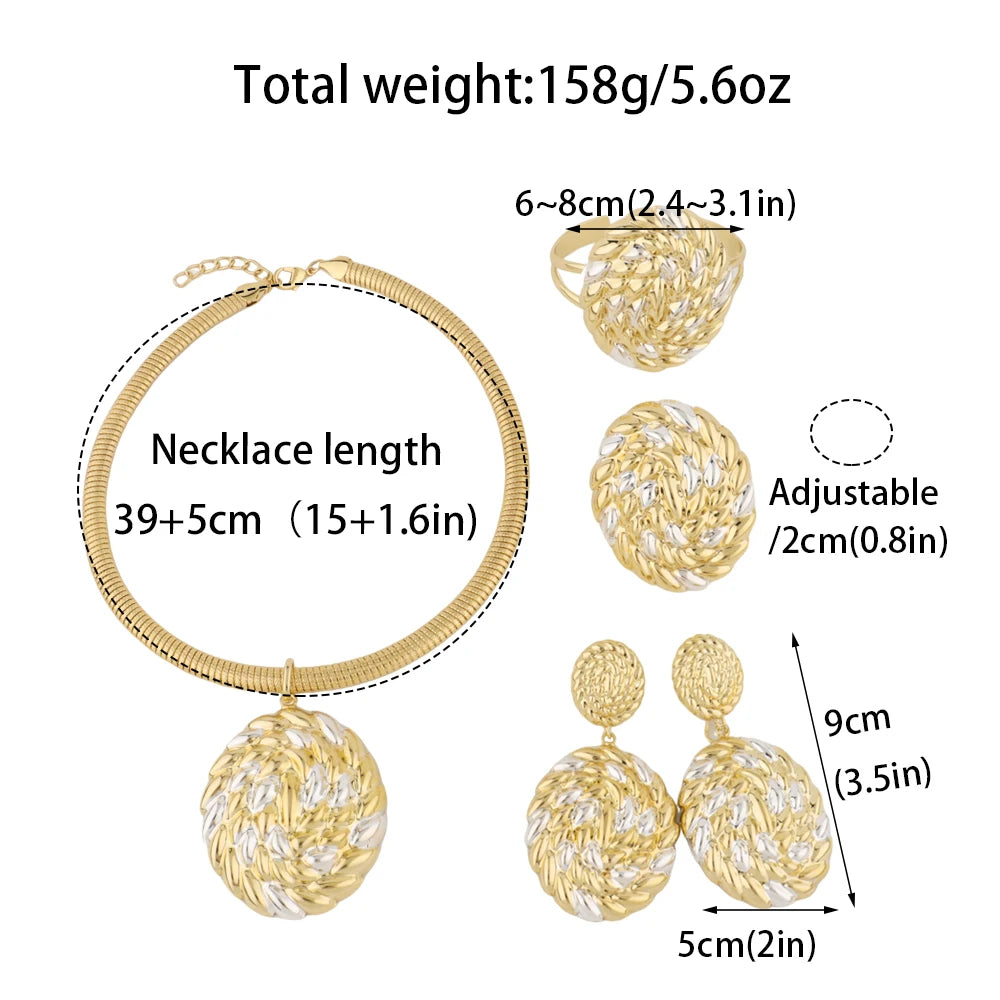 Women Luxury Design Jewelry Set Dubai America Gold Color Earrings Necklace Copper Alloy Bangle Rings Set For Wedding Party Gift