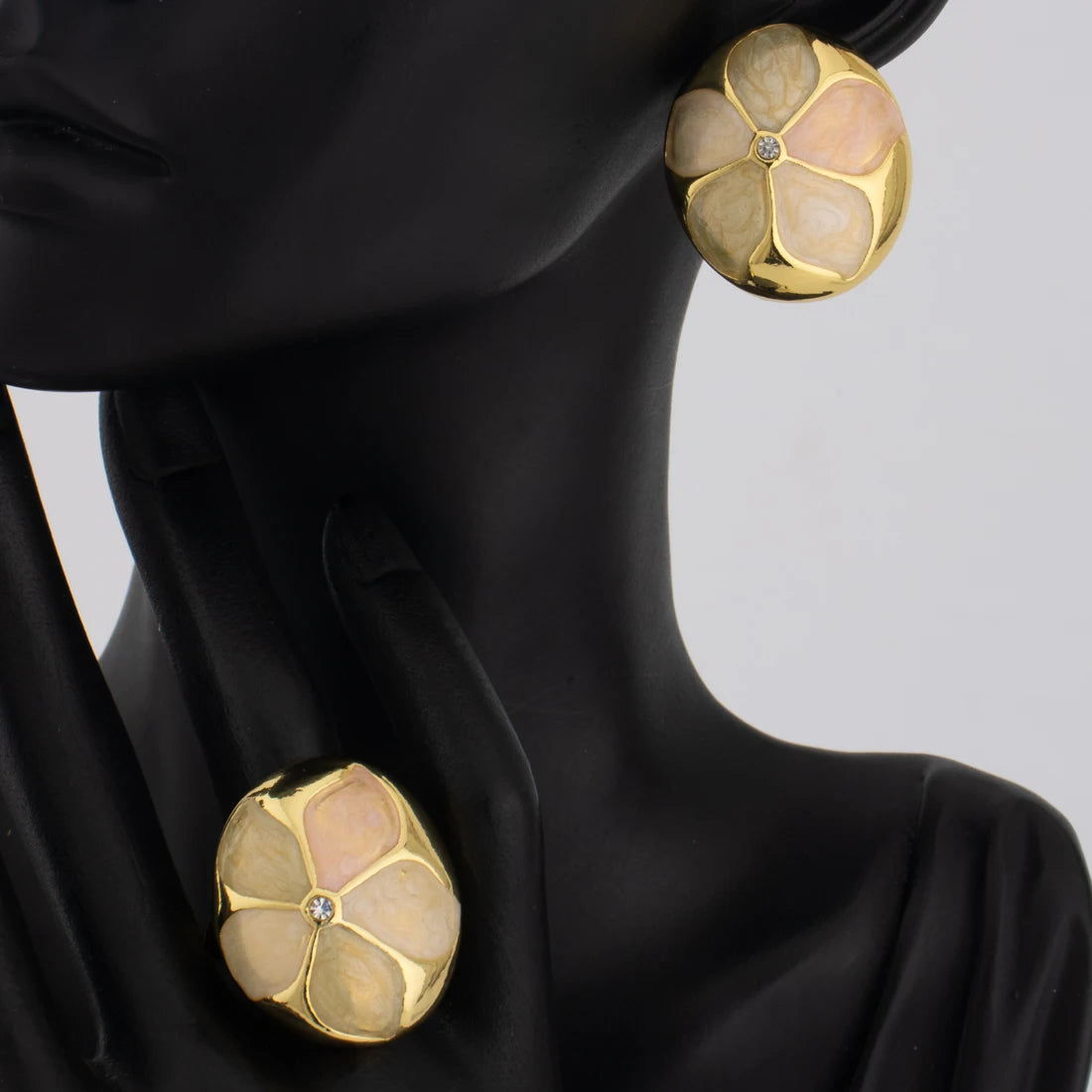 French Color Block Combination Earrings Ring Fashionable Vintage Jewelry  Women's  Drip Oil Ring Simple Temperament Gift