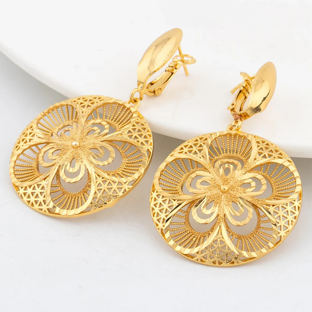 YM Jewelry 2024 Fashion Gold Plated Necklace Earrings Accessory Flower Pattern Lady Party Gift Dubai 18K Gold Plated Jewelry Set - YUEMING JEWELRY