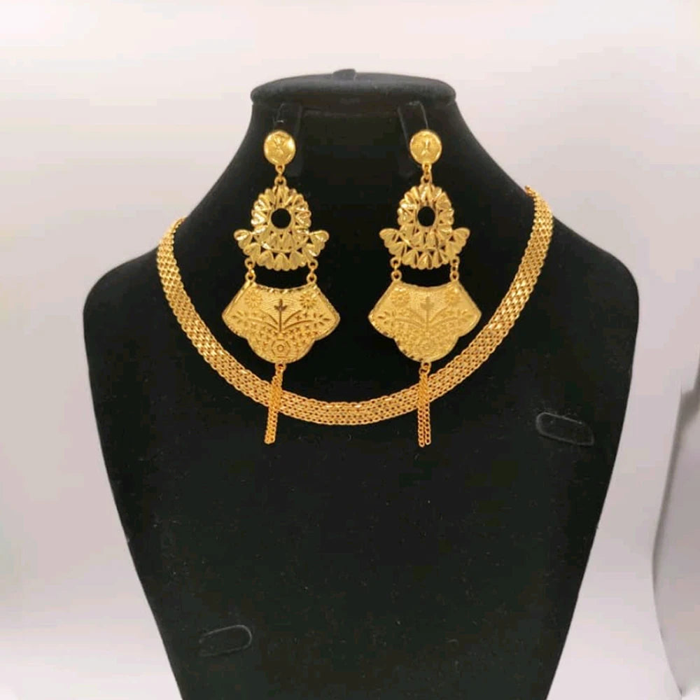 Ethiopia Gold Plated Necklace Chain for Women New Design Bold Earrings 18k Gold Color Lady Elegant Evening Party Jewelry Gift