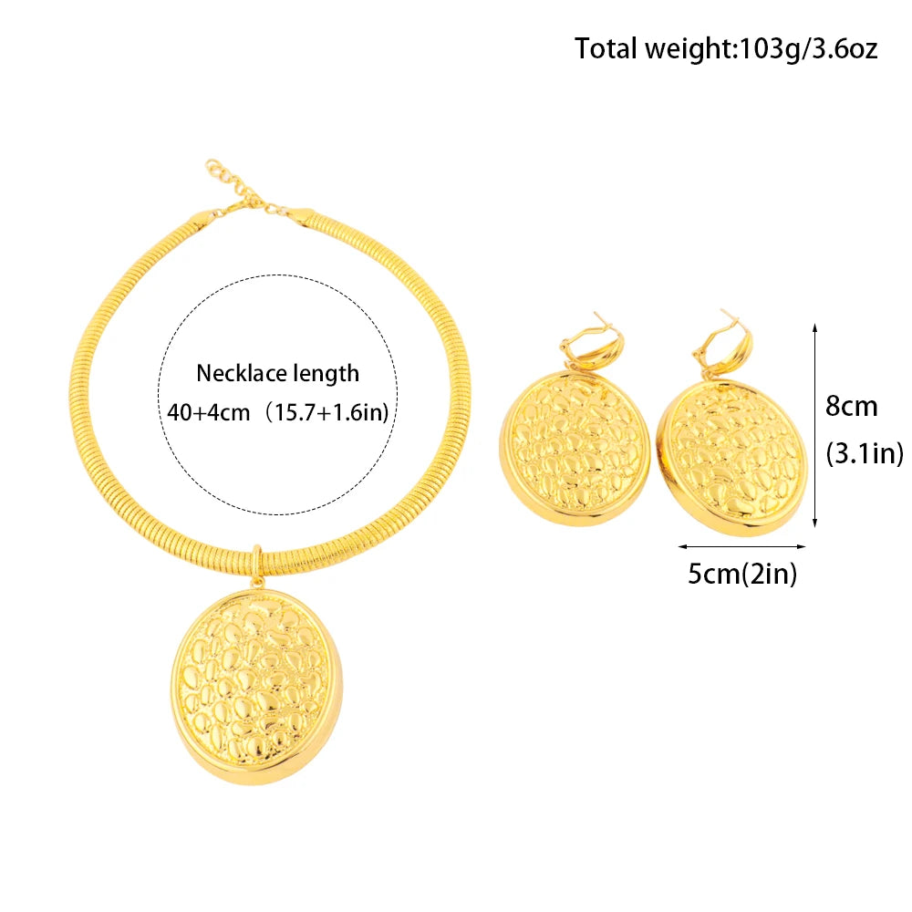Dubai Round 24k Gold Plated Jewelry Set for Women Necklace Earrings Sets Daily Party Pairing Summer Wedding Party Free Shipping