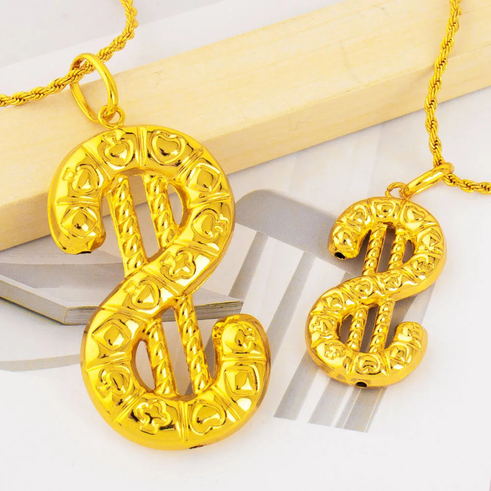 Gold Color Dollar Sign Necklaces Fashion 18K Golden Plated Hip Hop Rock Necklace Mens Women Music Festival Party Jewelry Gift