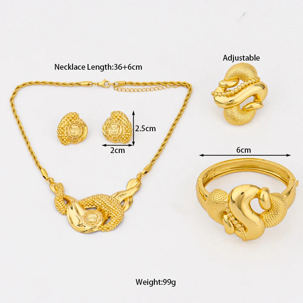 2025 Gold Color Jewelry Set for Women Brazil Charm Necklace Earrings Ring And Bangle Accessories For Banquet Women's Day