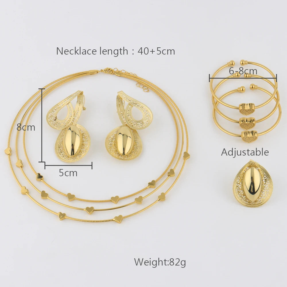 Octave Note Shape Gold Color Jewelry Sets Trendy Earrings Bangle Necklace And Ring Set Gift For African Women Party Wedding