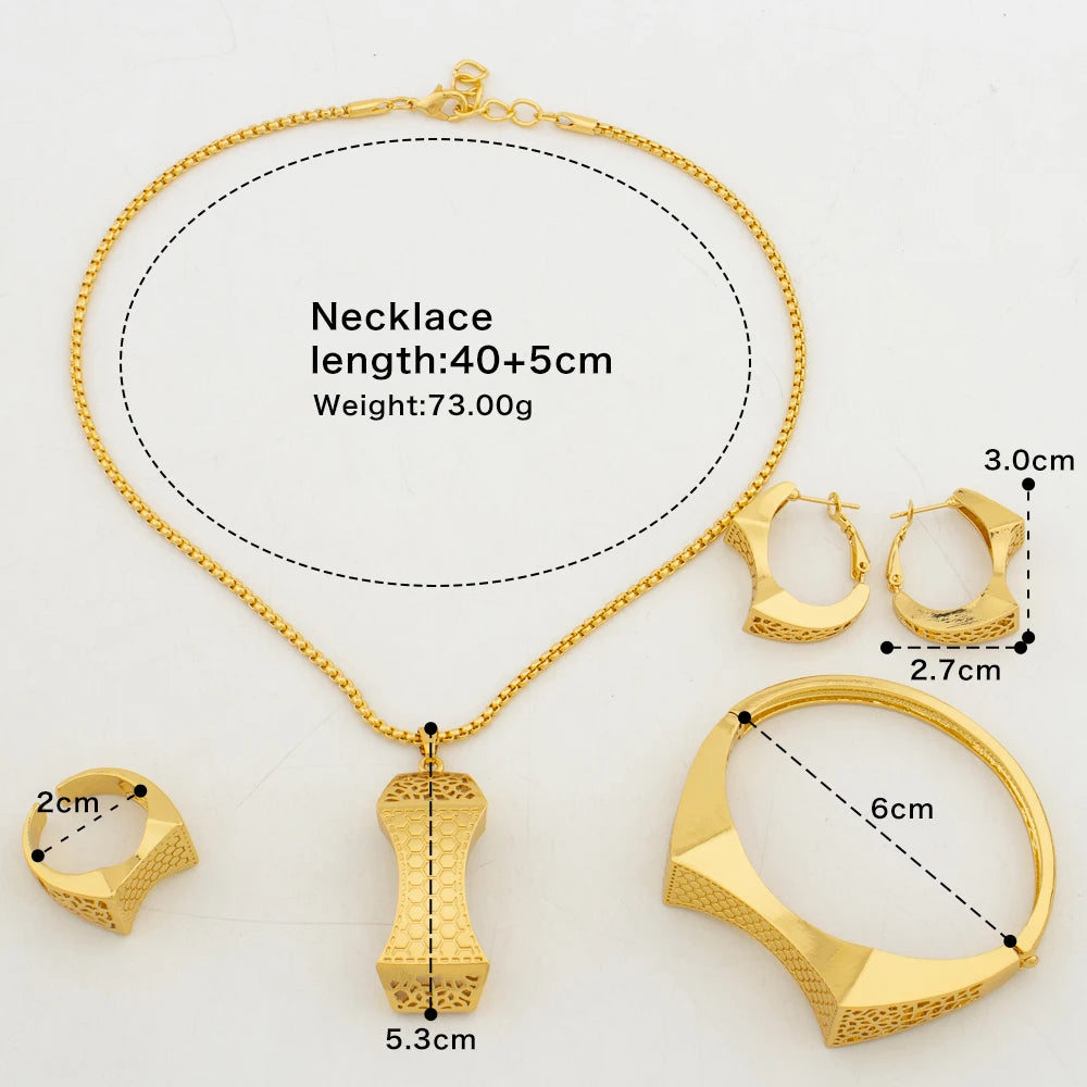 Luxury Gold Plated Jewelry Set for Women Bridal Fashion Jewellery Set Necklace and Earrings African Daily Wear Bridesmaid Gift