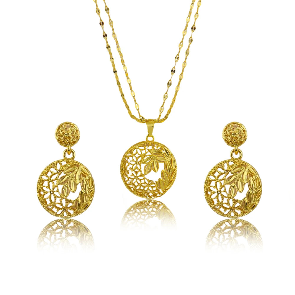 Dubai Ball 24k Gold Plated Jewelry Sets for Women Indian Bridal Costume Zinc Alloy Necklace Earrings Sets Wedding Party Gifts