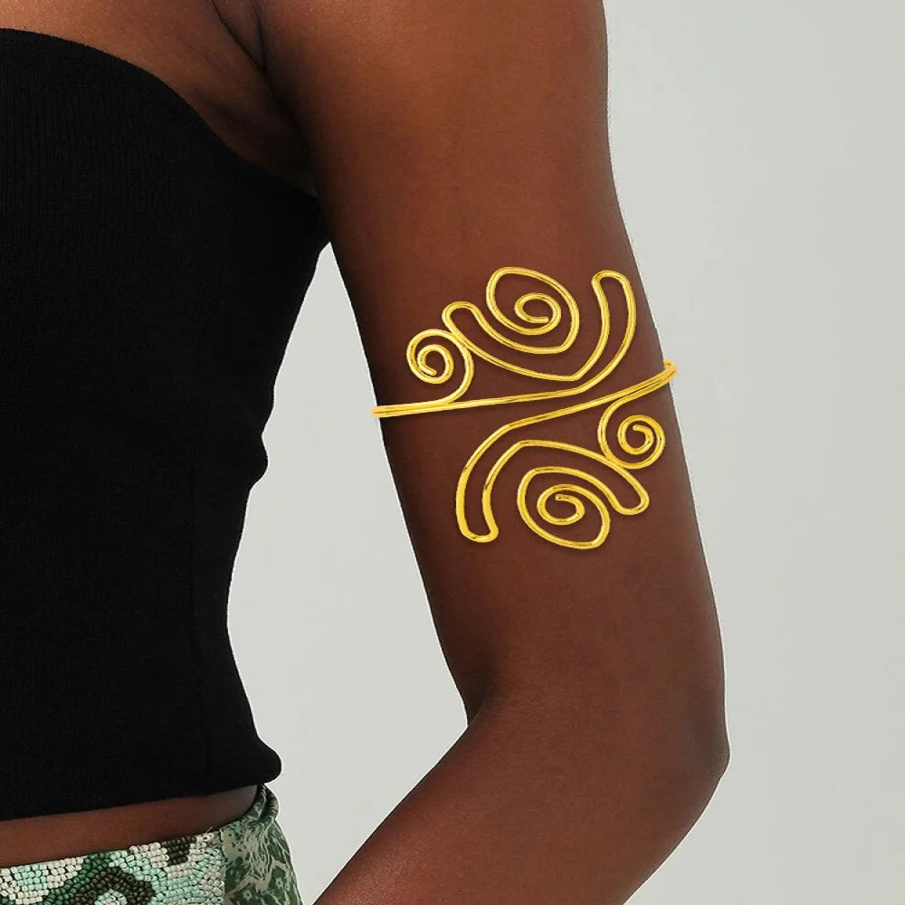 Nigeria Vintage Gold Color Crown Shape Arm Bracelet Women Open Armband Cuff Bangle Spain Boho Body Jewelry Party Easter Dress Up