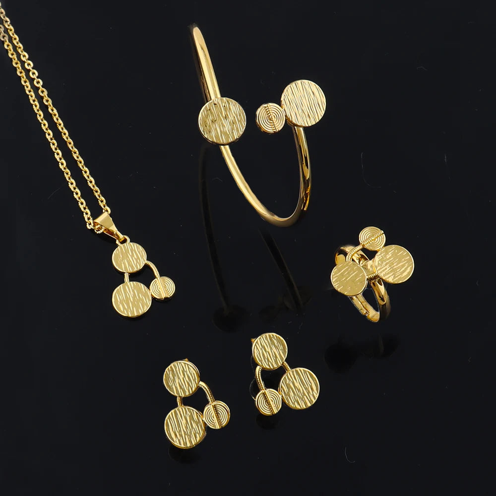 Italy French Gold Plated Exquisite Necklace Bracelet Earrings Ring Set for Women Girl Jewelry Gift for Party Wedding Banquet