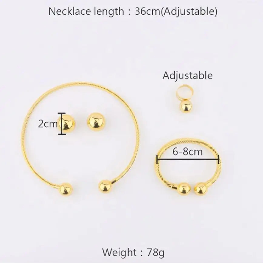 YM 2025 Women Gold Color Spherical Shape Jewelry Sets Simple Style Earrings Bangle Necklace and Ring Sets Gift For Banquet