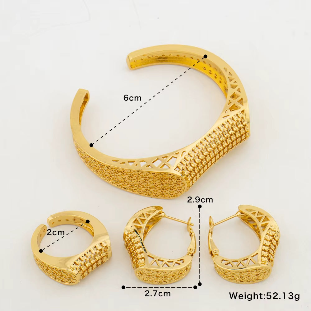 Yueming Luxury Dubai Gold Plated Bracelet Ring Copper Earrings