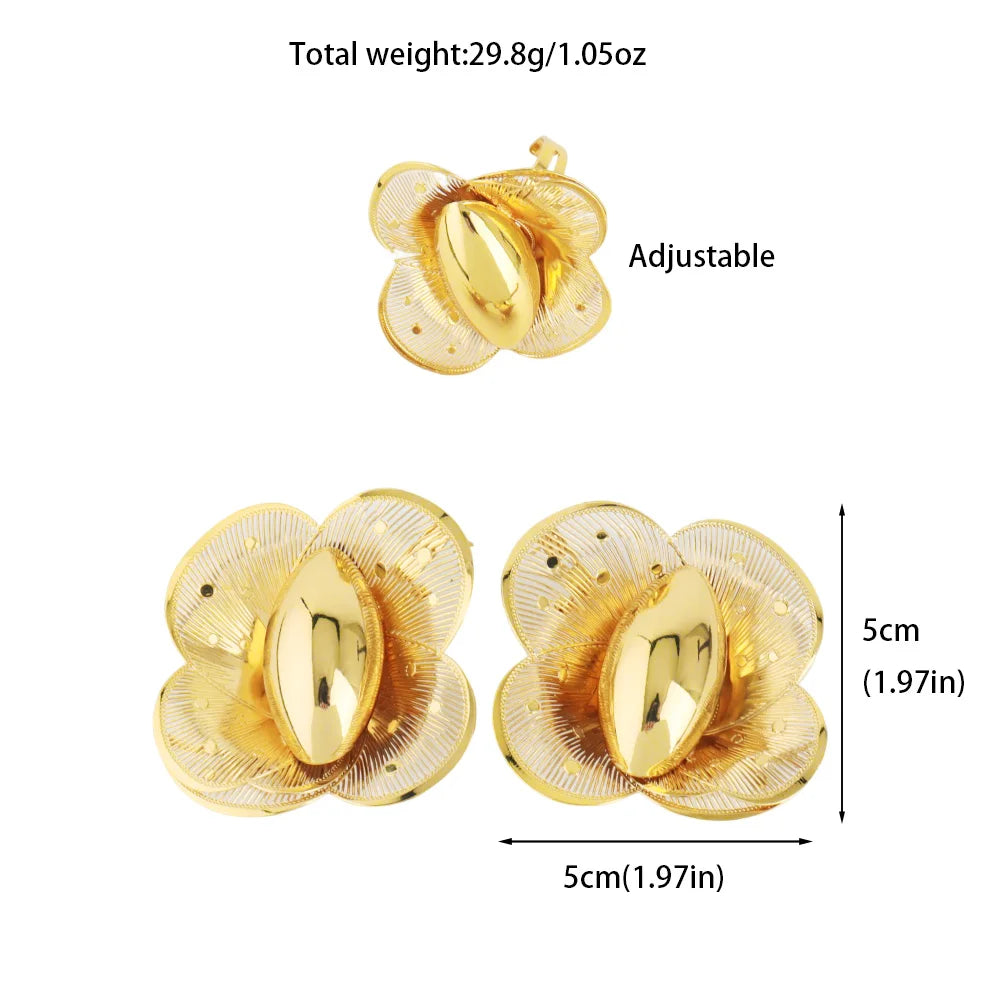 2025 New Women Style Design Ring and Earrings Girls Exaggerated Hollow Out Pretty Jewelry Set For Party Wedding Mother's Day