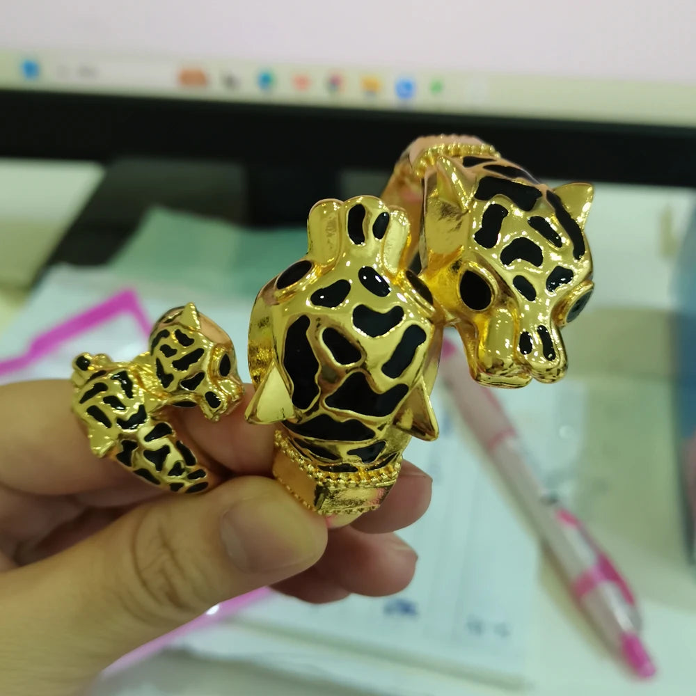 Fashion Jewelry Set for Women Leopard Bangle Dubai 18K Gold Plated Banquet Party Bracelet Adjustable Ring Jewelry Christmas Gift