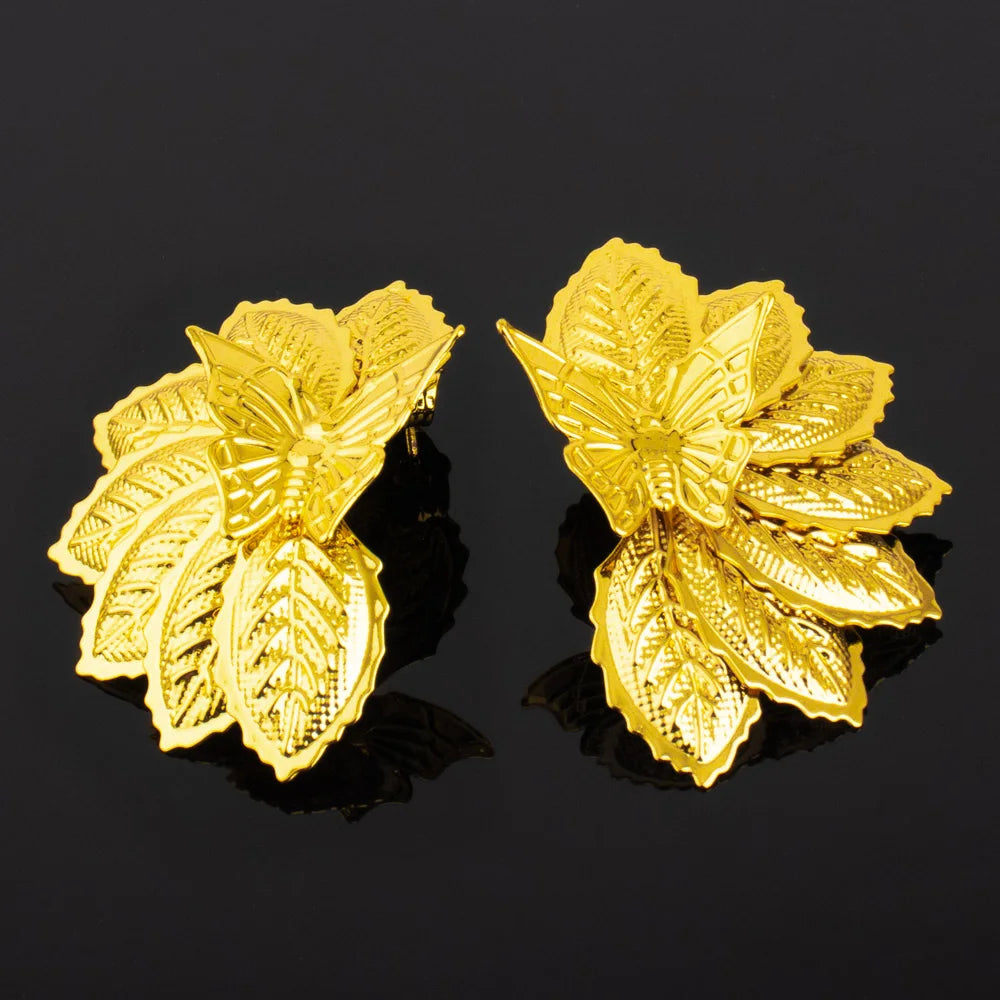 Uneven Surfaces Leaf Drop Earrings for Women Party Simple Trendy Metal Dangle Earrings Golden Color Vintage Jewelry Gift