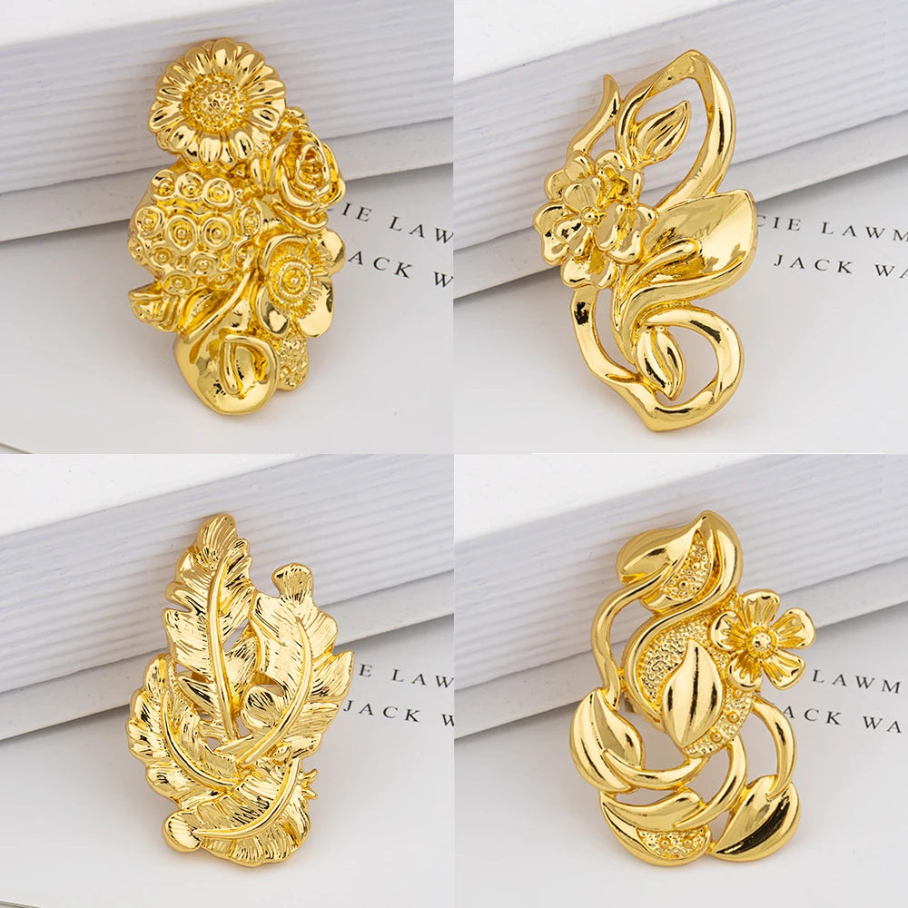 Copper Women's Ring Fashion Flower Geometric Texture Finger Gold Plated Ring Personality Rings Jewelry Party Cocktail Ring