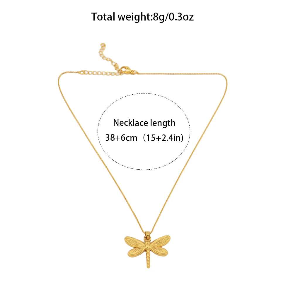 France Classic Gold Color Stainless Steel Necklace For Women Nigeria Dragonfly Whale Pendant Jewelry Gift For Party Graduate
