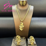 YM Jewelry Set for Women Gold Color Bridal Wedding Ethiopia Dubai Nigerian African Necklace Earrings Bracelet Ring Jewellery - YUEMING JEWELRY