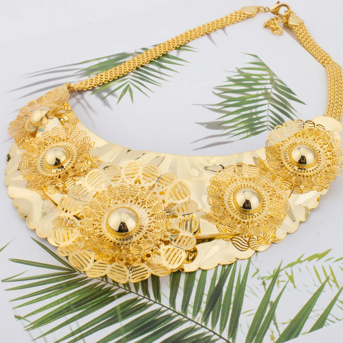 African Luxury Jewelry Set Big Necklace Dubai Ethiopian Gold Color Earring Bracelet ring For Women Bridal Choker Wholesale