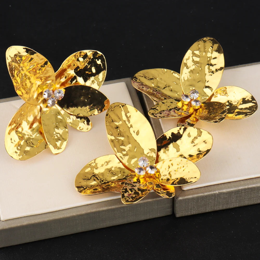 Elegant Noble Earrings Ring 2Ppcs Set for Women Gold Color Shining Design Jewelry Gift for Nigeria Party Wedding Banquet