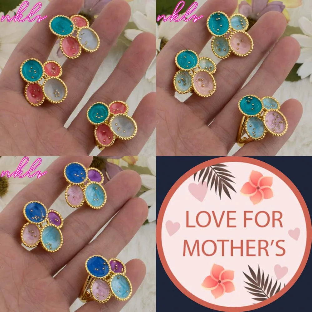 Dopamine Color Women Senior Jewelry Set Congo Nigeria Trendy Earrings New Style Ring Apply for Mother's Day Wedding Party