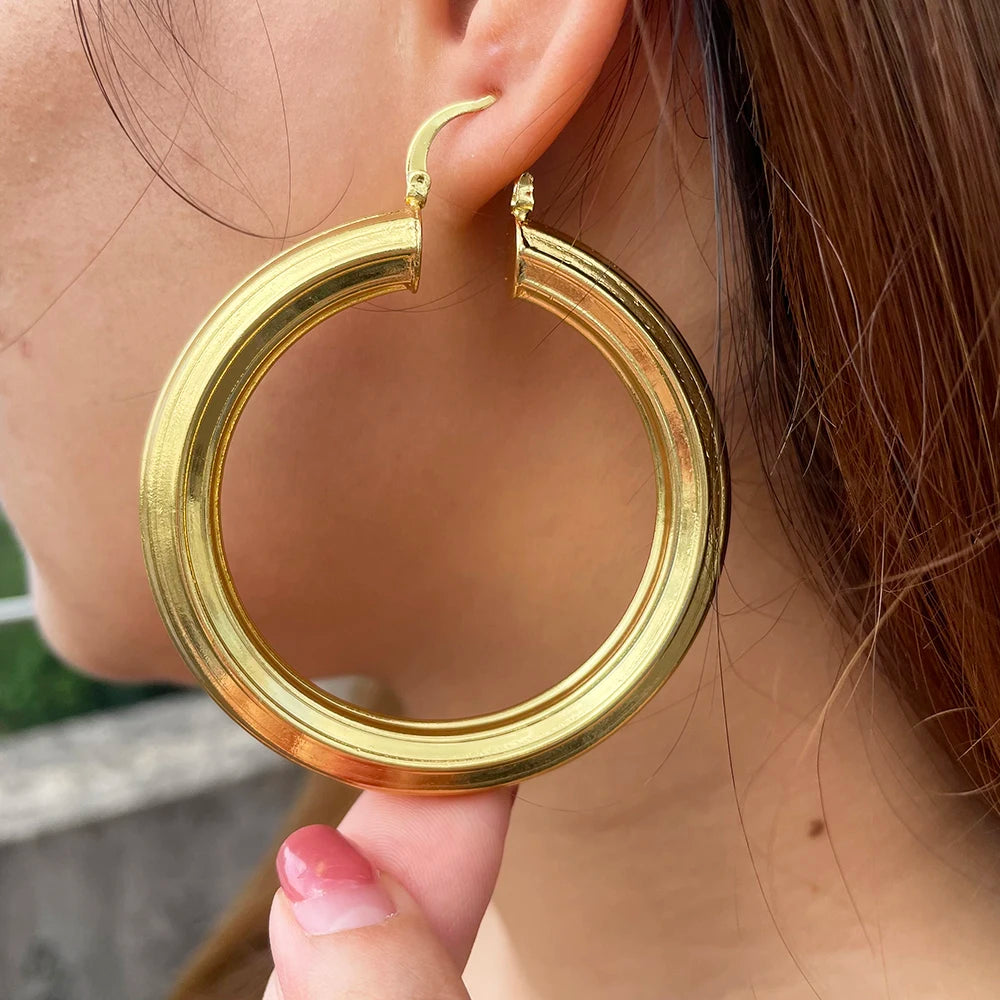 Big Hoop Earrings for Women Thick Metal Gold Color Twisted New Design Loop Earrings 2025 Stud Trend Charm Large Earring