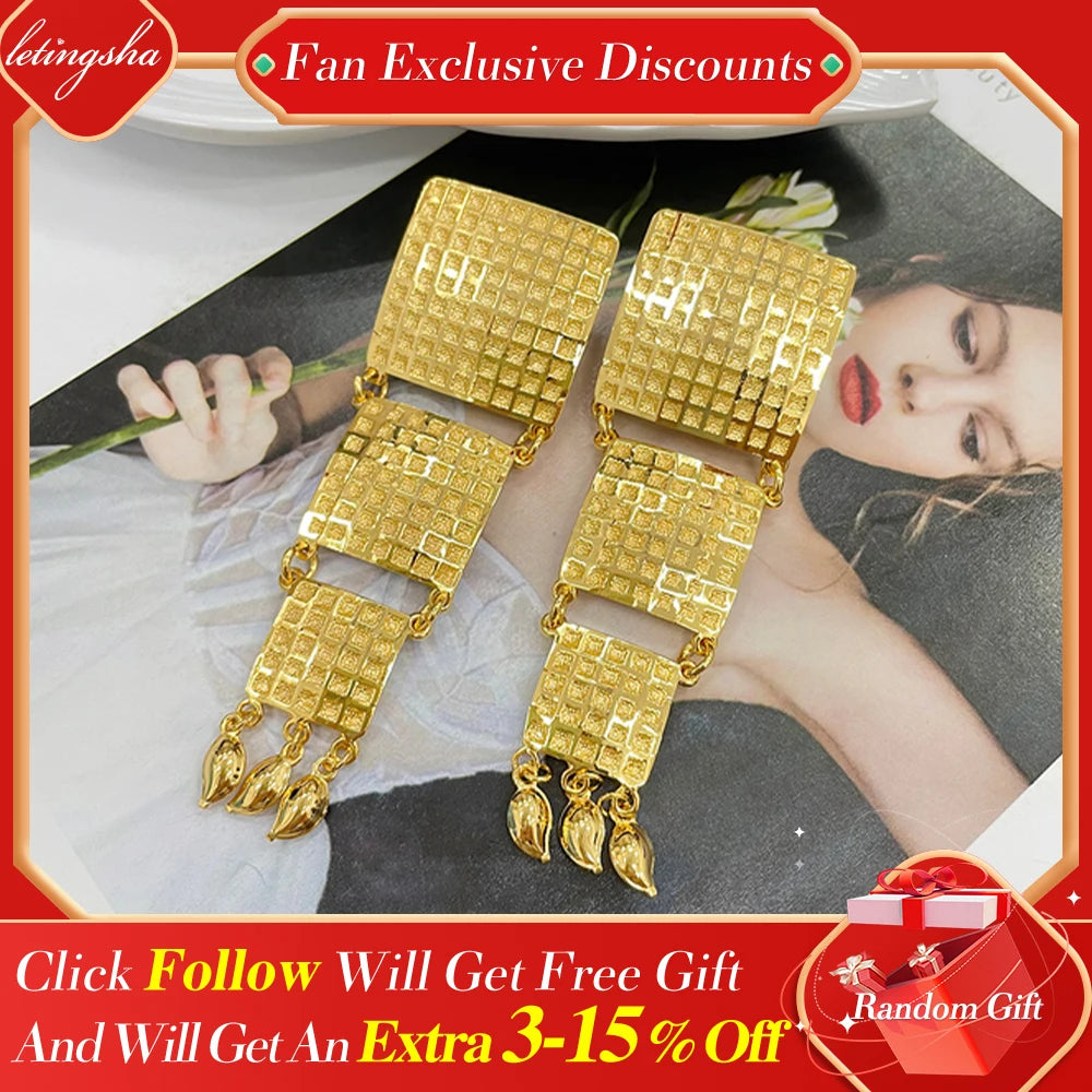 Gold Plated Lady Fashion Earrings Brass Drop Women Earring Golden Big Lady Banquet Fashion For Girls Hoops Golden Hoop Earrings