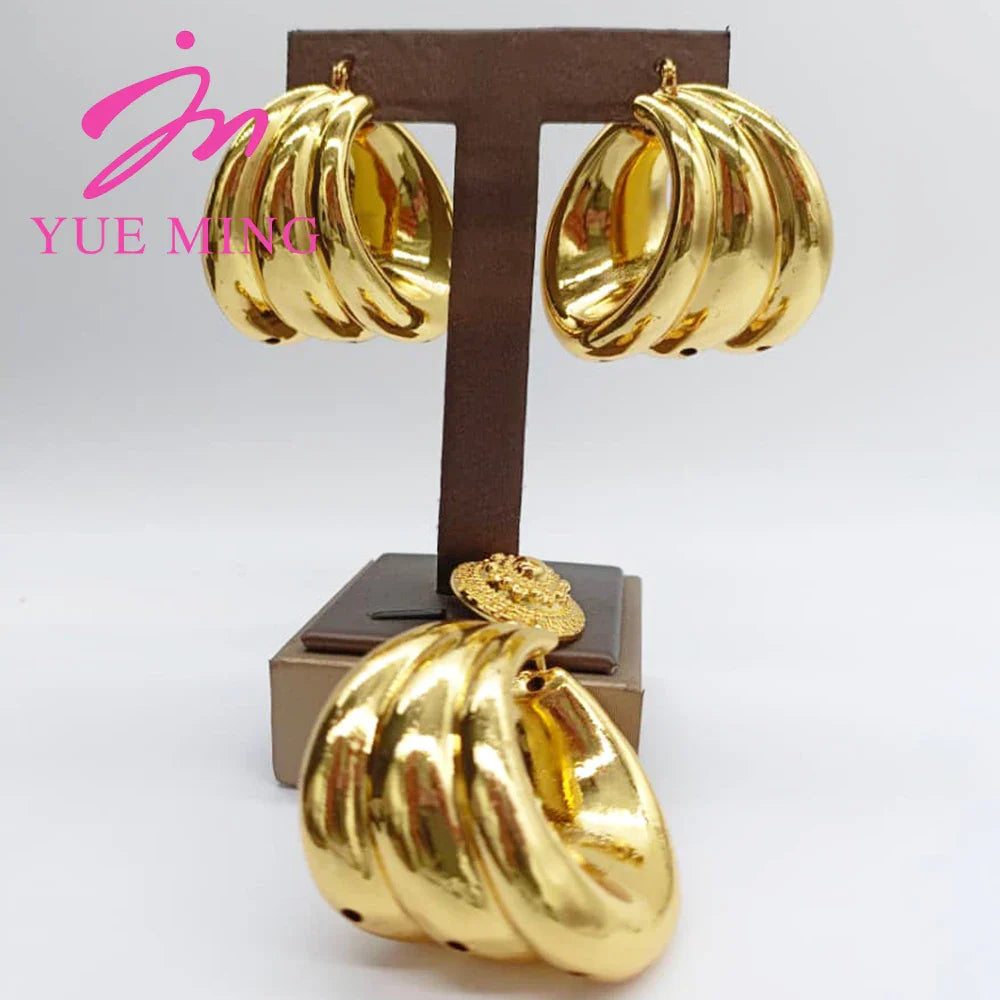 YM Pendant Bold Earrings for Women Dubai 18K Gold Plated Copper Jewelry Sets Africa Luxury Party Wedding Gift Jewelry Accessary - YUEMING JEWELRY