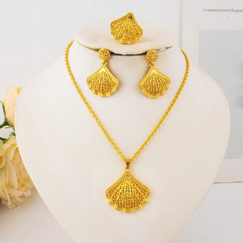 Dubai Noble Necklace Earrings Gold Plated Jewelry Set For Women Nigeria Indian Women Wedding Party Gift Jewellery Wholesale