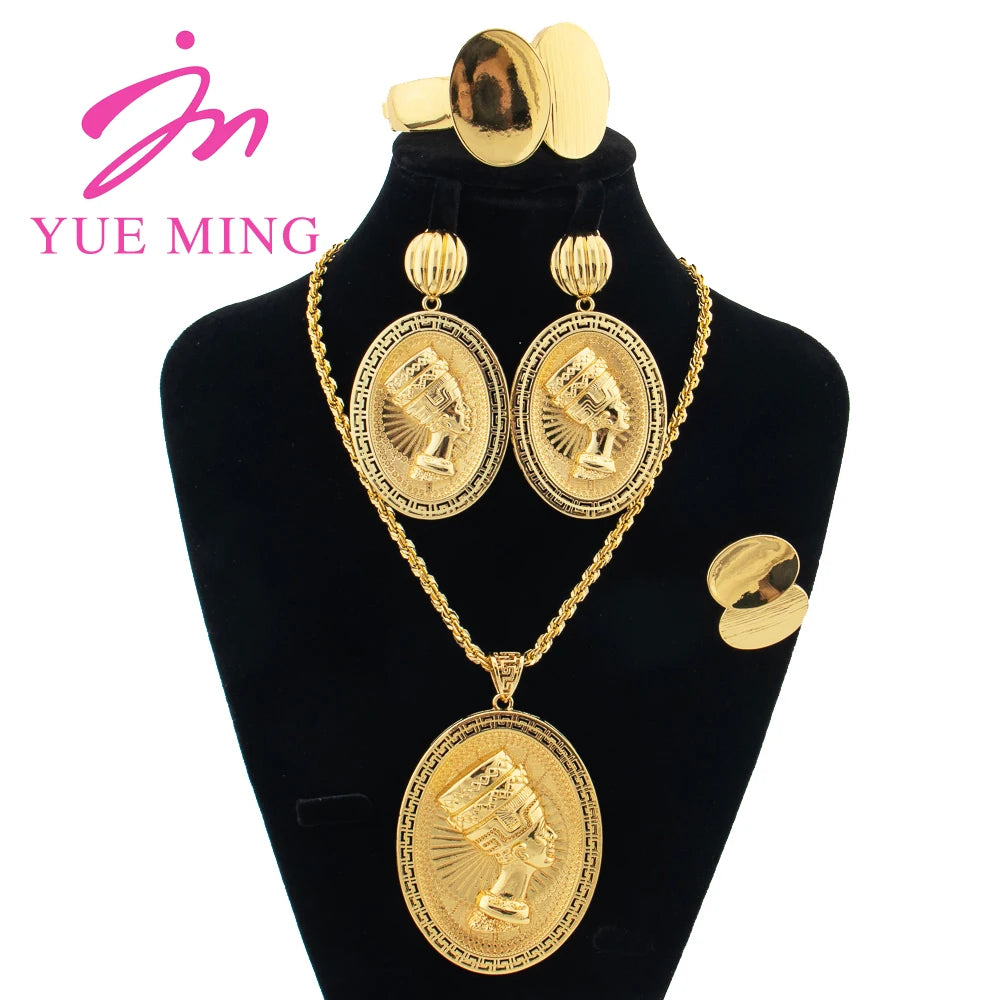YM Pharaoh Jewelry Sets Gold Plated Necklace Elegant Earrings for Women Fashion Trendy Bracelet Ring Party Jewellry Accessories