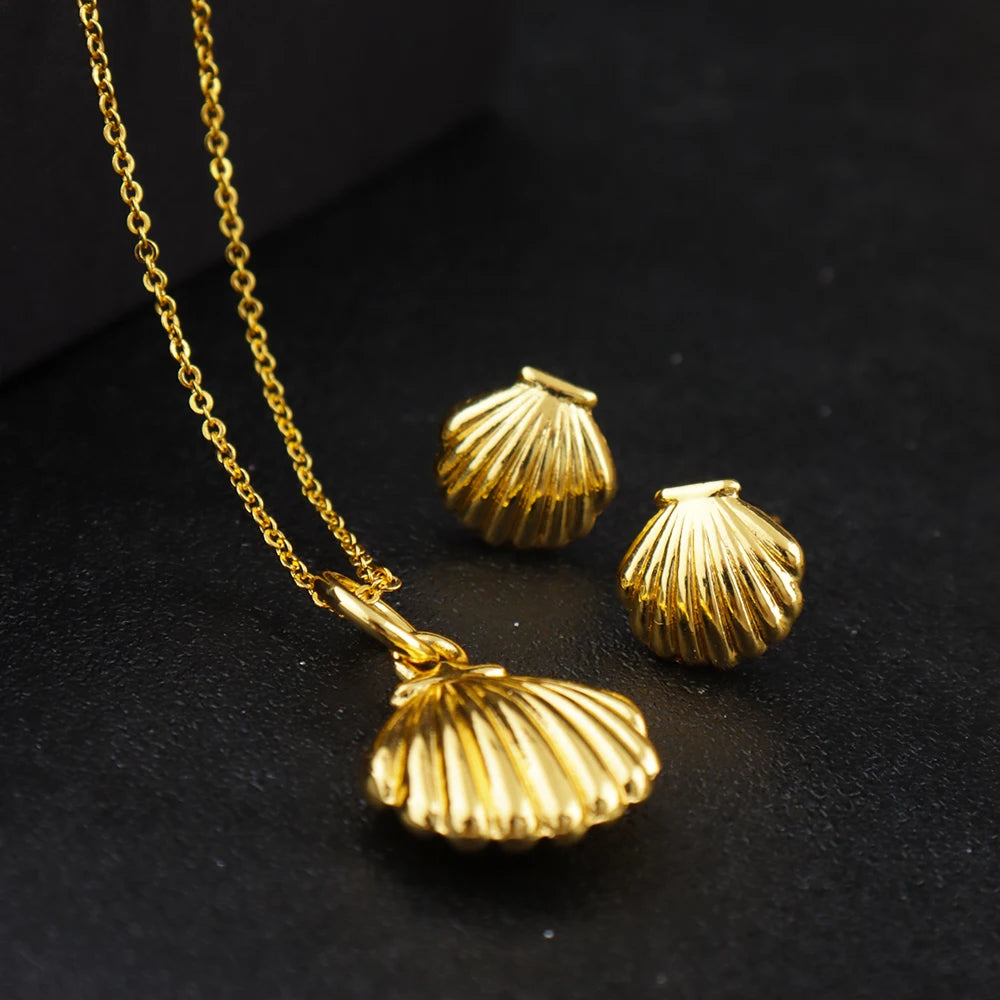 Ocean Series Gold Color Shell Earrings Necklaces For Women Girls Fashion Pendant Necklace Beach Female Summer Jewelry Accessory