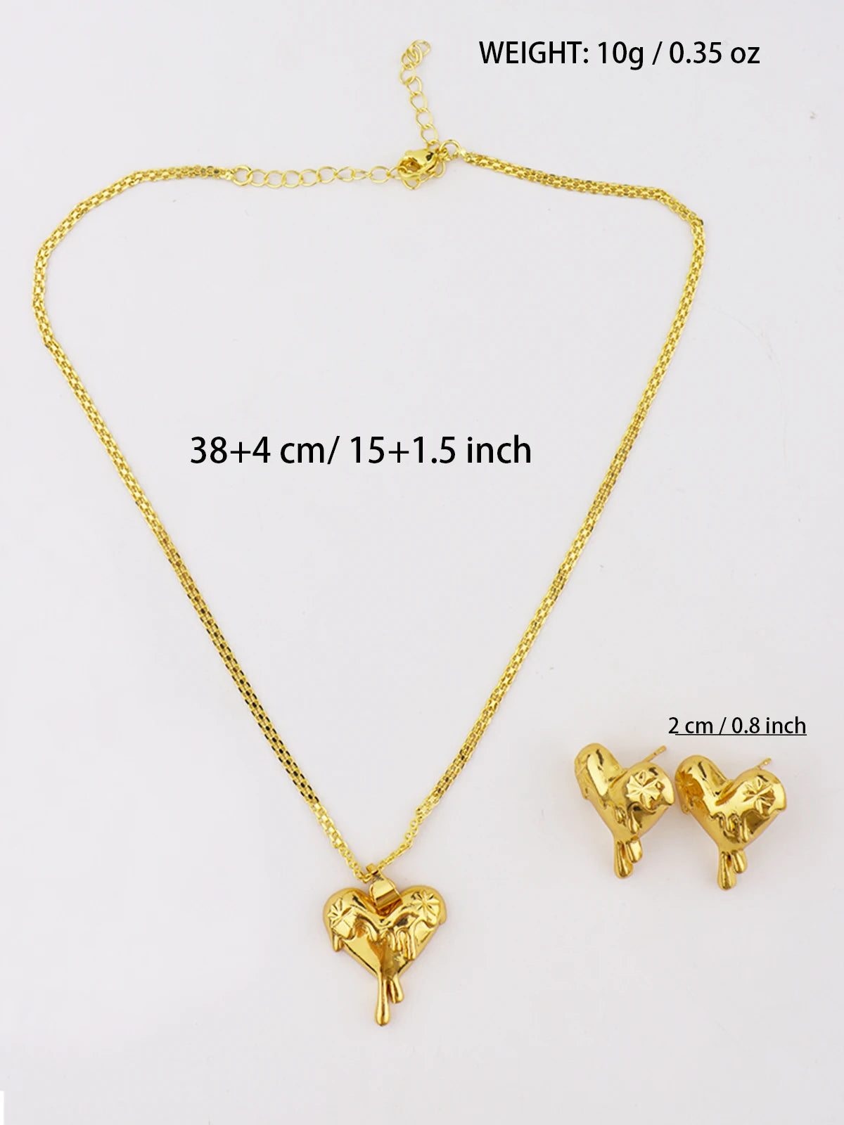 24K Gold Plated Heart Pendant Necklace for Women High Quality Charm Love Necklace Earring Set Jewelry Party  Bridal Wedding Gift