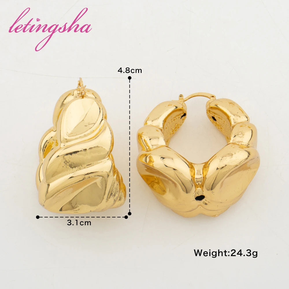 Chunky Earrings for Women Classic Fashion Geometric Circle Hoop Earrings Gold Color Daily Personality Luxury Jewelry Accessories