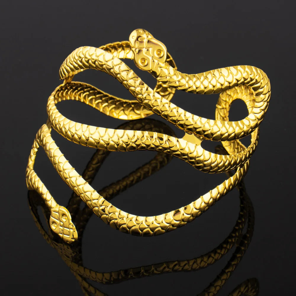 Mid East Women Vintage Snake Shape Upper Arm Bangle Nigeria Sexy Creative Adjustable Open Armlet Easter Date Party Body Jewelry