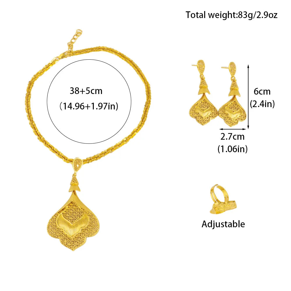 2025 Nigeria Classic Fashion Women Jewelry Sets Mystical Dubai Female Earrings Ring Flower Necklace For Party Wedding Easter Gif