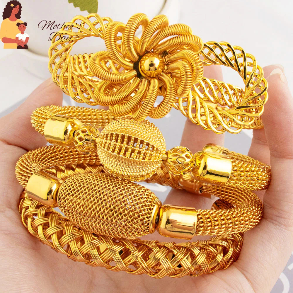 Nigeria Women Luxury  Adjustable Bracelet Dubai Fashion Flower Bangle Weaving Bangle Jewelry Gift For Party Mother's Day Wedding