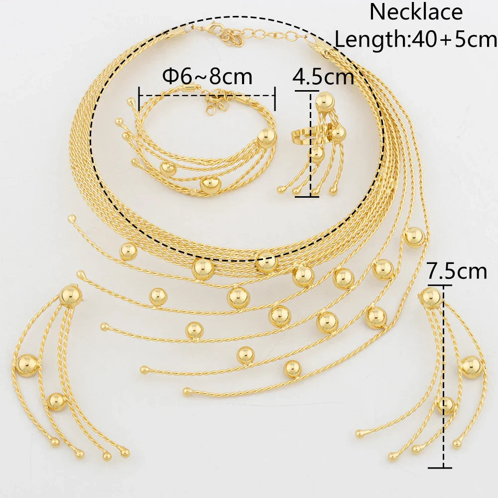 YM Gold Color Jewelry Set For Women Dubai African Wedding Bridal Necklace Copper Earrings Adjustable Ring Ethiopia Flower Bangle - YUEMING JEWELRY