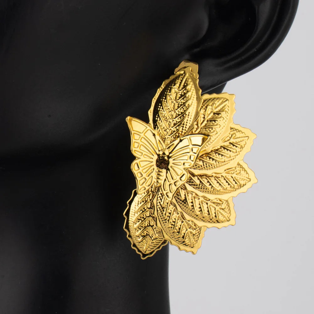 Uneven Surfaces Leaf Drop Earrings for Women Party Simple Trendy Metal Dangle Earrings Golden Color Vintage Jewelry Gift